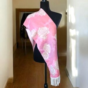 Fraas Cashmink Rose Reversible Fringed Scarf NWOT